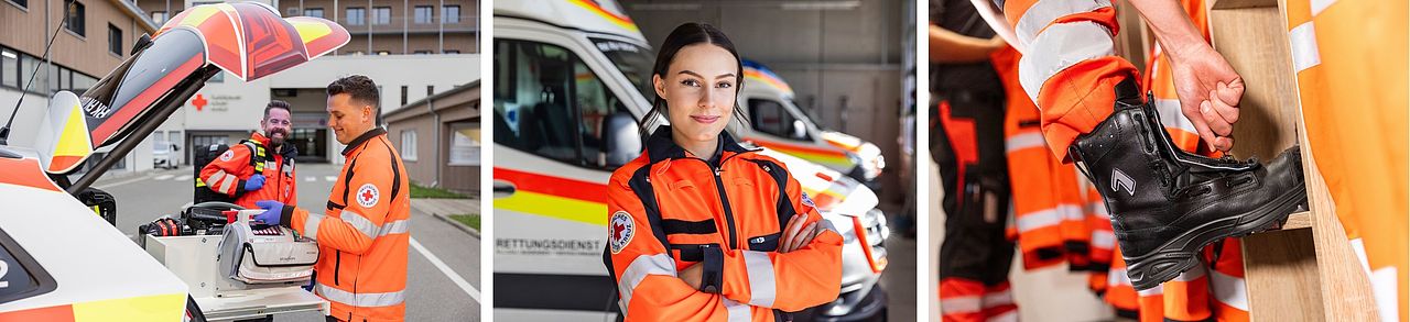 Drei Bilder zeigen unterschiedliche Situationen im Rettungsdienst.